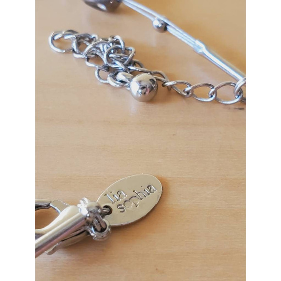 Lia Sophia Multi Strand Tiered Beaded Necklace Black Silver Blue Tone - Picture 6 of 7